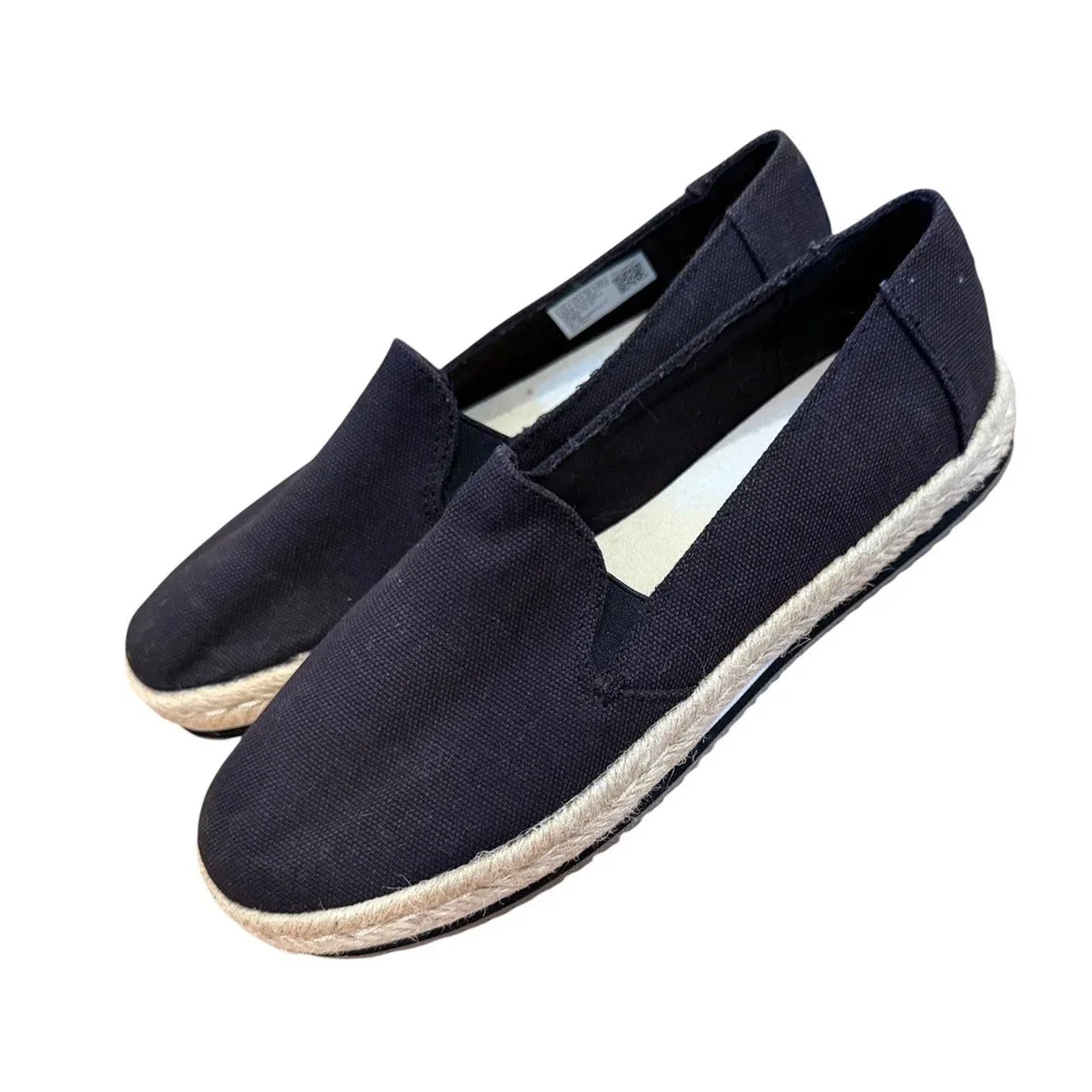 TOMS Women Alpargata Rope Platform Espadrille Black Canvas Slip On Shoes 6.5 EUC